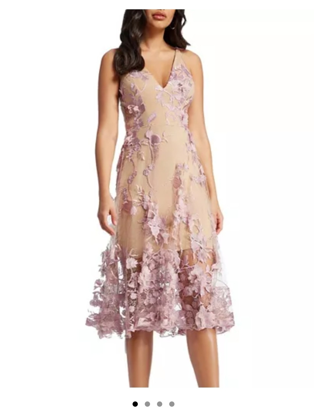 Dress the Population Audrey Dress Nude With Lilac Floral 3D Lg Coquette Elegant